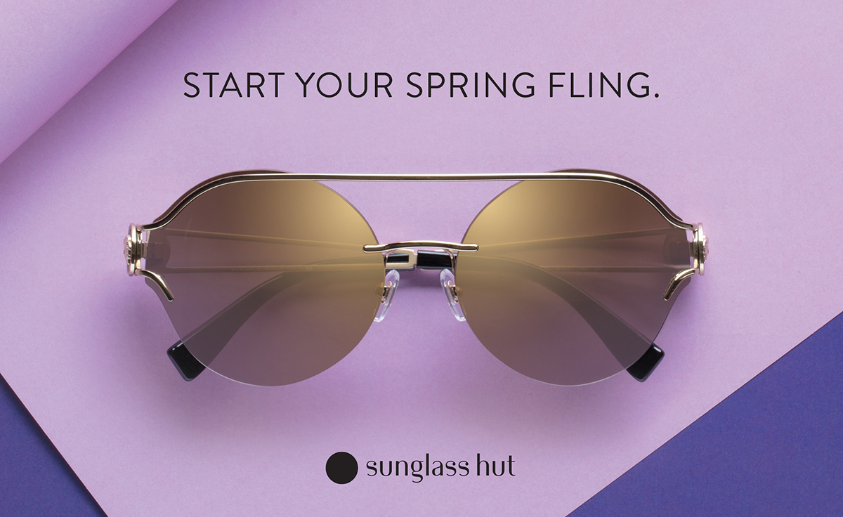 sunglasses hut advertisement of aviator style glasses