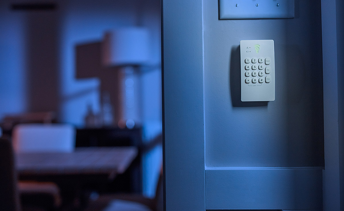 security keypad mounted on wall